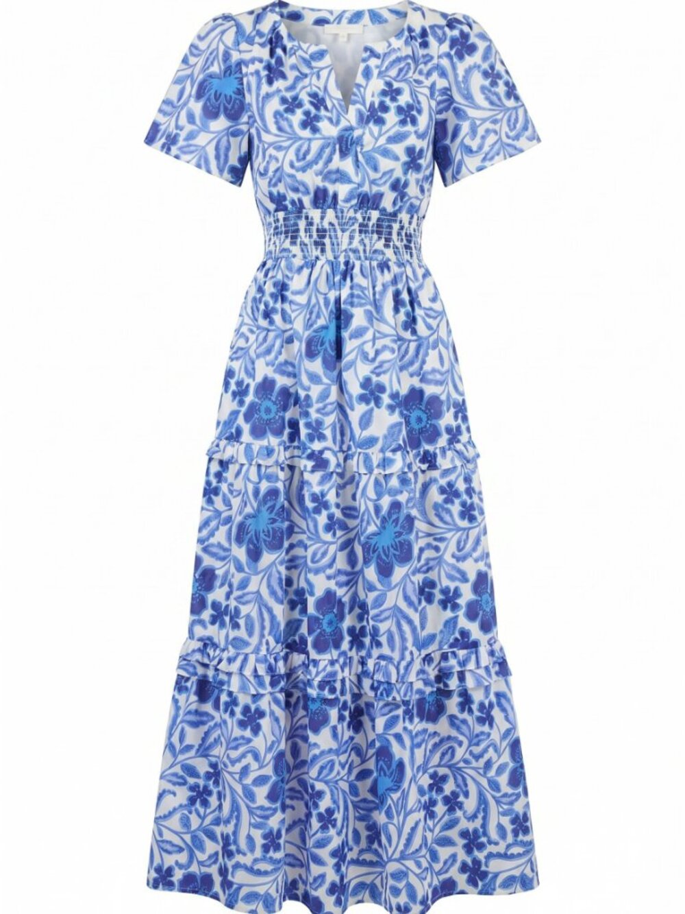 Sugarlips Celeste Floral Palmer Poplin Tiered Maxi Dress - White/Blue Combo - Picture 5 of 6